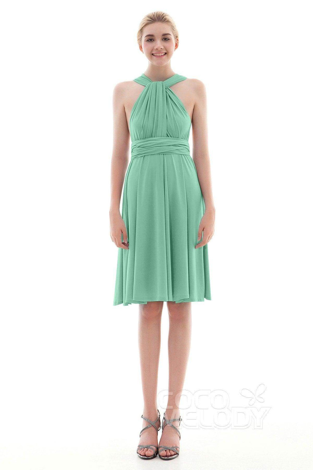 Sheath Knee Length Knitted Fabric Bridesmaid Dress COEK16002