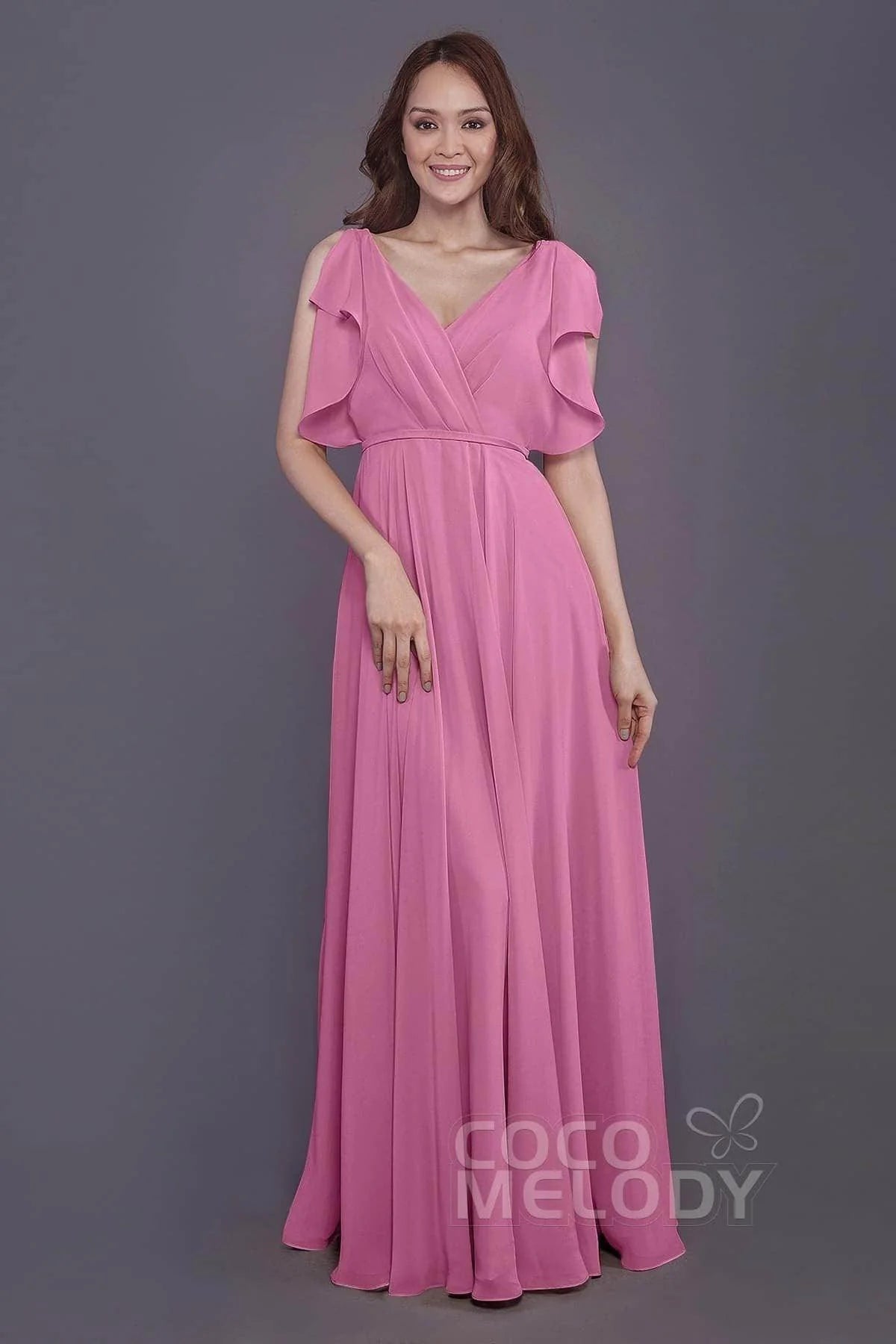 Sheath-Column Floor Length Chiffon Bridesmaid Dress PR3568