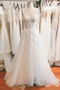 A-Line Sweep-Brush Train Lace Tulle Wedding Dress CW3101