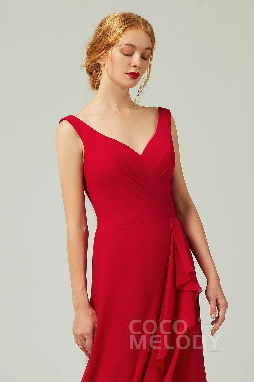 Sheath-Column Floor Length Chiffon Bridesmaid Dress Formal Dresses CB0344PS