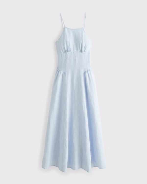 100% Linen A&F Dylan Halter Midi Dress