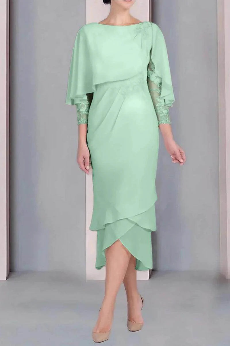 Sheath Column Scoop Short Sleeves Tea Length Mother Dresses CM0359