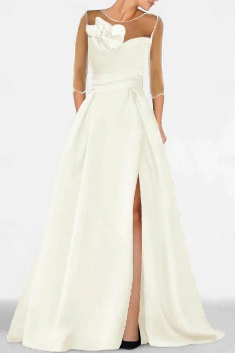 A Line Sweetheart 3/4 Sleeves High Split Mother Dresses CM0338