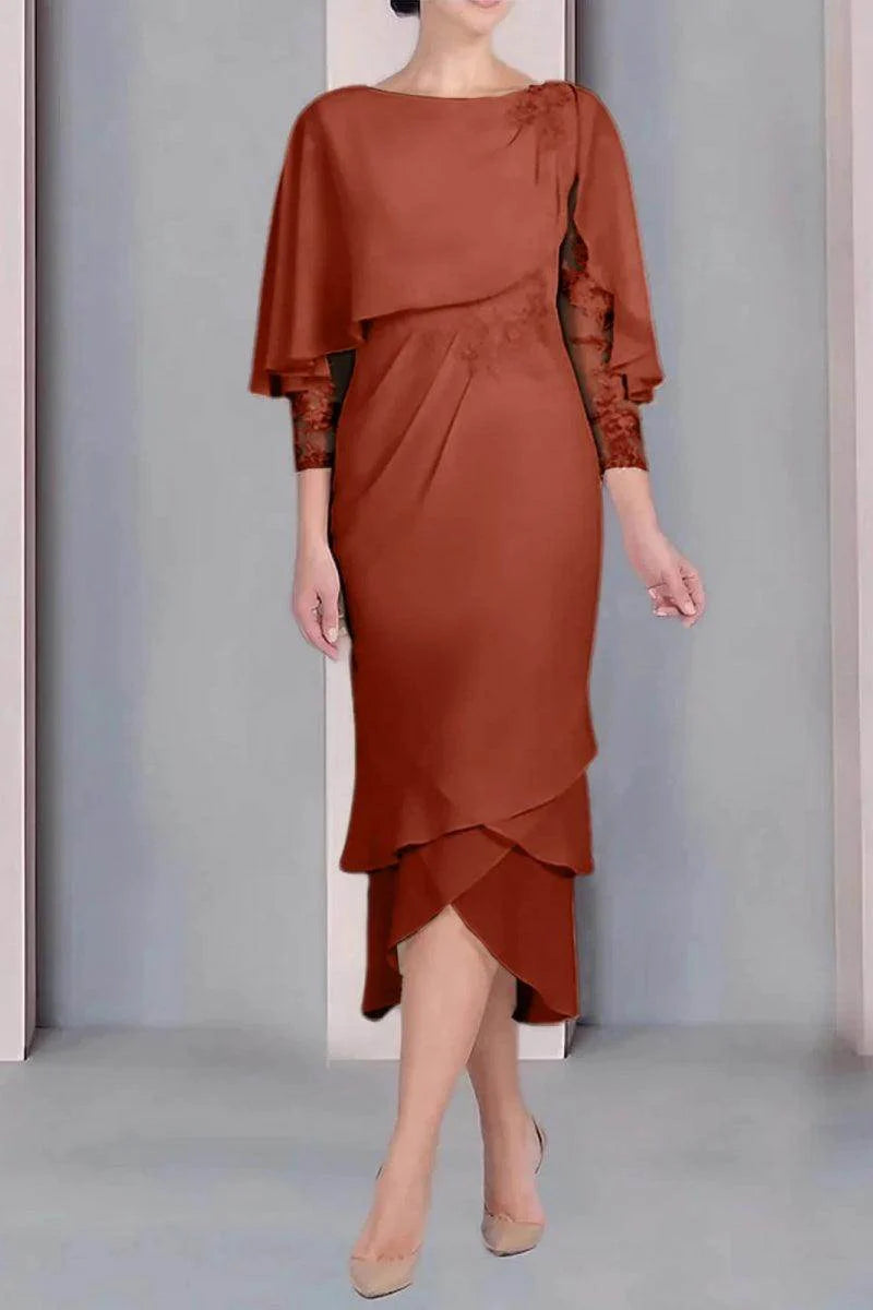 Sheath Column Scoop Short Sleeves Tea Length Mother Dresses CM0359