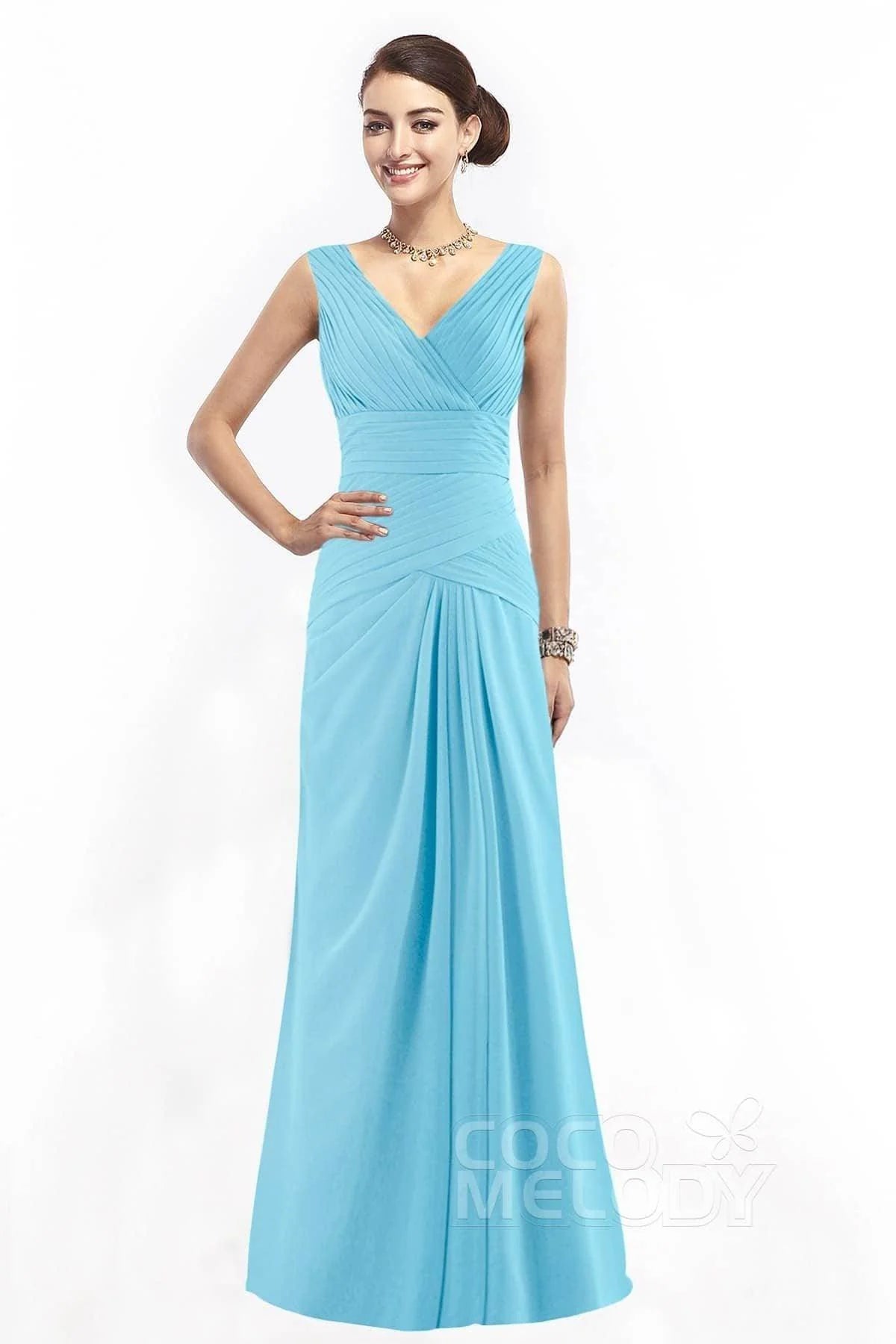Sheath Floor Length Chiffon Bridesmaid Dress COZF1401E