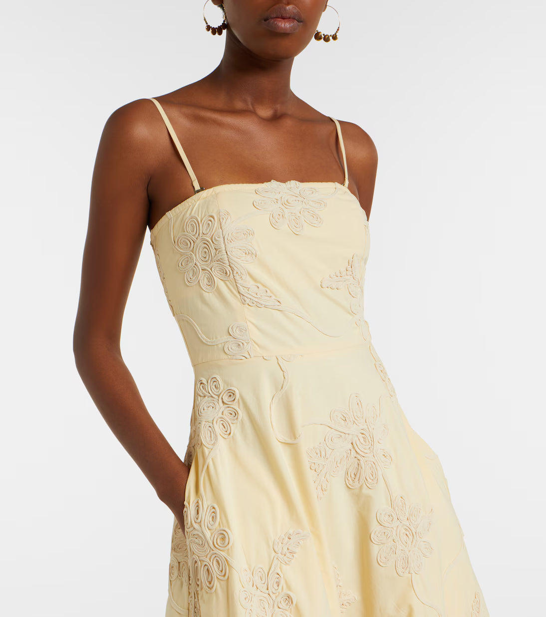 Rotate Embroidered floral cotton midi dress