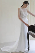 Sheath Sweep-Brush Train Lace Satin Wedding Dress CW3055