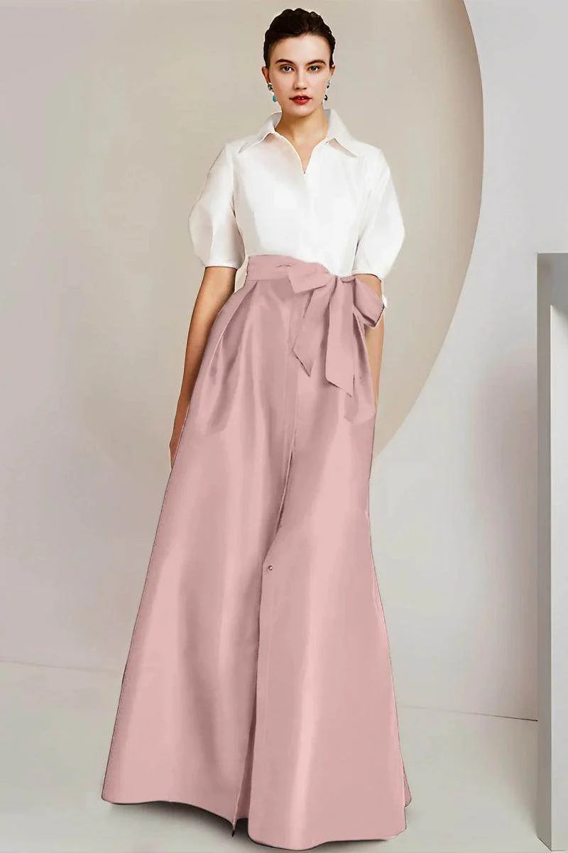 A Line Shirt Collar Short Sleeves Floor Length 2 pieces Mother Dresses CM0347