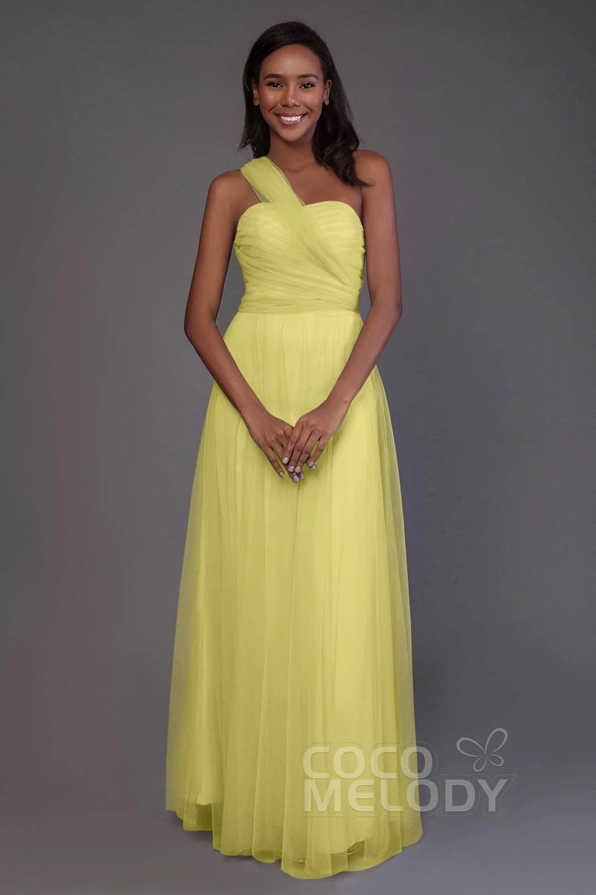 Sheath-Column Floor Length Tulle Bridesmaid Dress PR3502