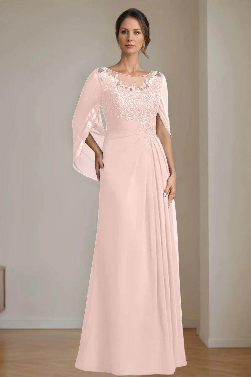 A Line Scoop Floor Length Sequins Mother of the Bride Dresses CM0369