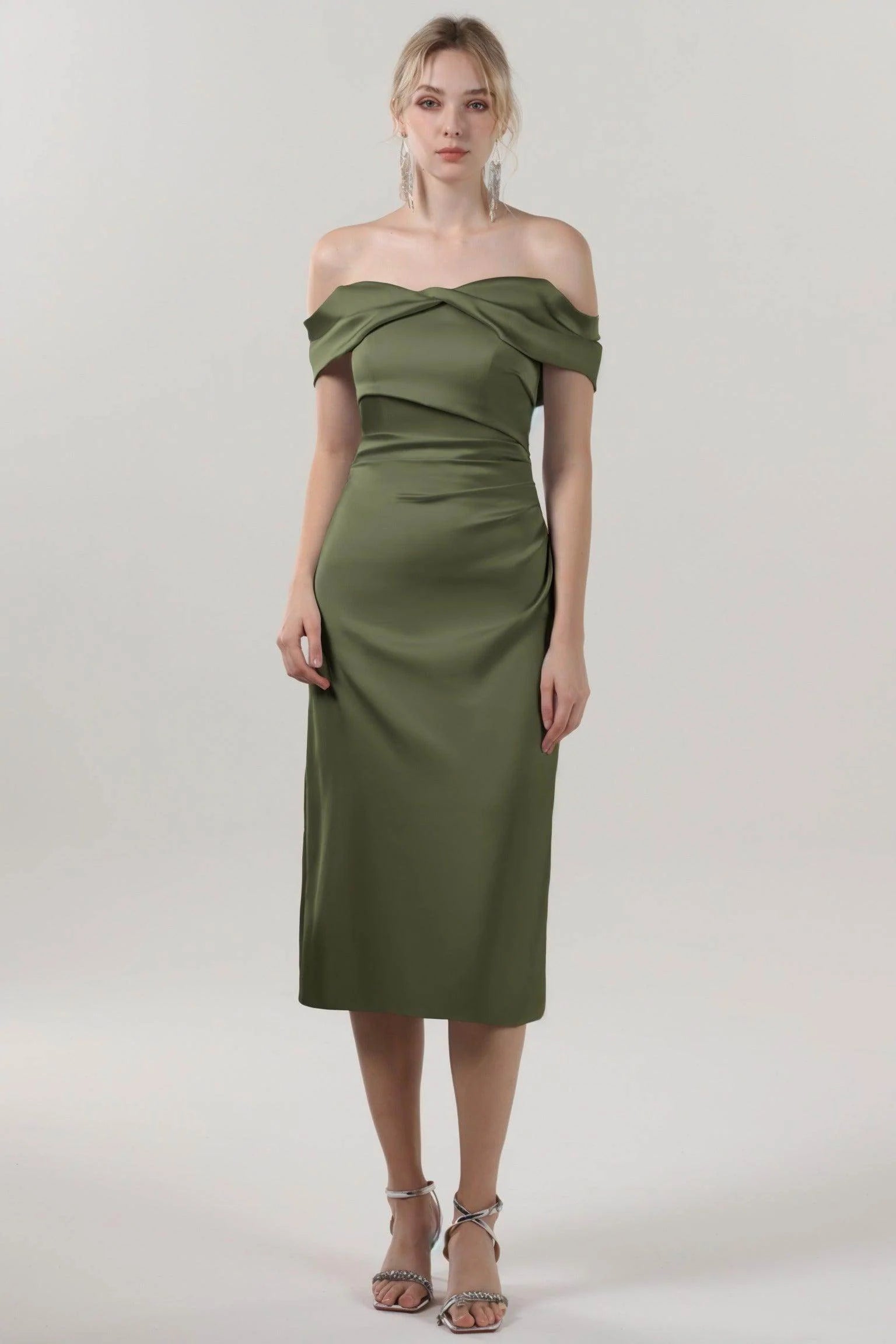 Sheath-Column Midi Luxe Satin Bridesmaid Dress CS0610BM