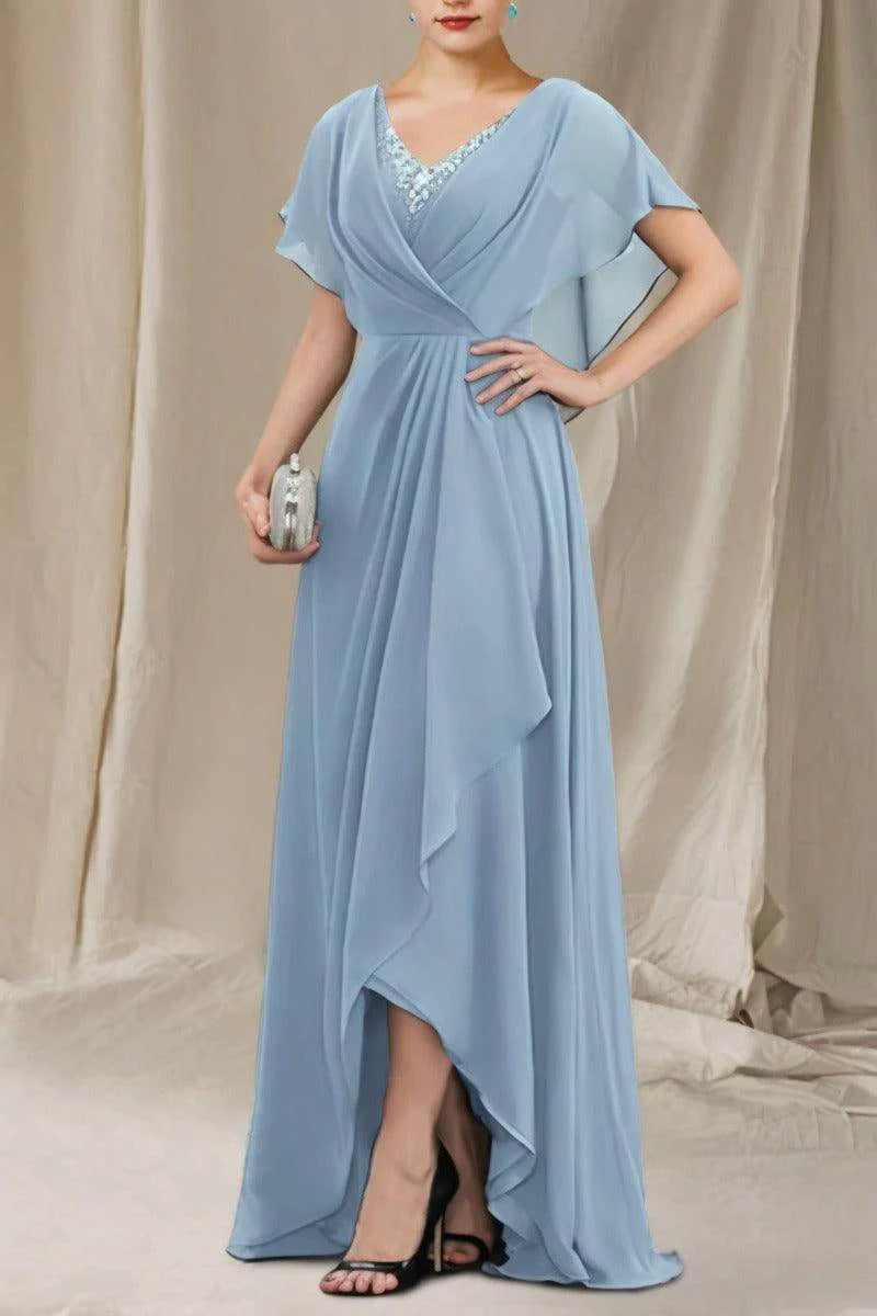 A-Line Sweep-Brush Train Chiffon Mother Dress CM0080