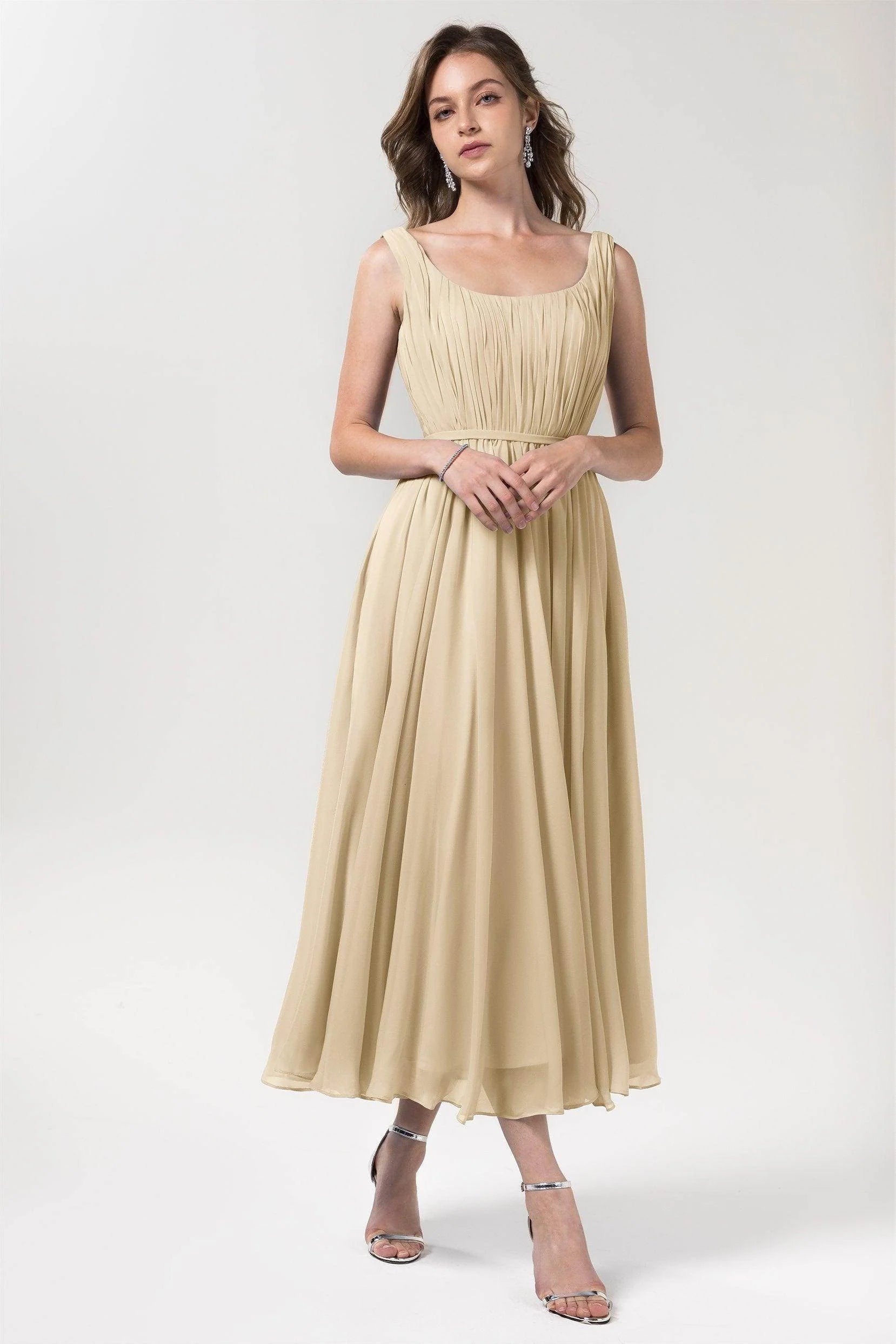 A-Line Tea Length Chiffon Bridesmaid Dress CB0555PS