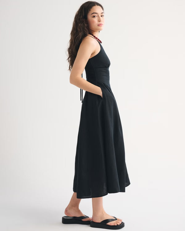 100% Linen A&F Dylan Halter Midi Dress