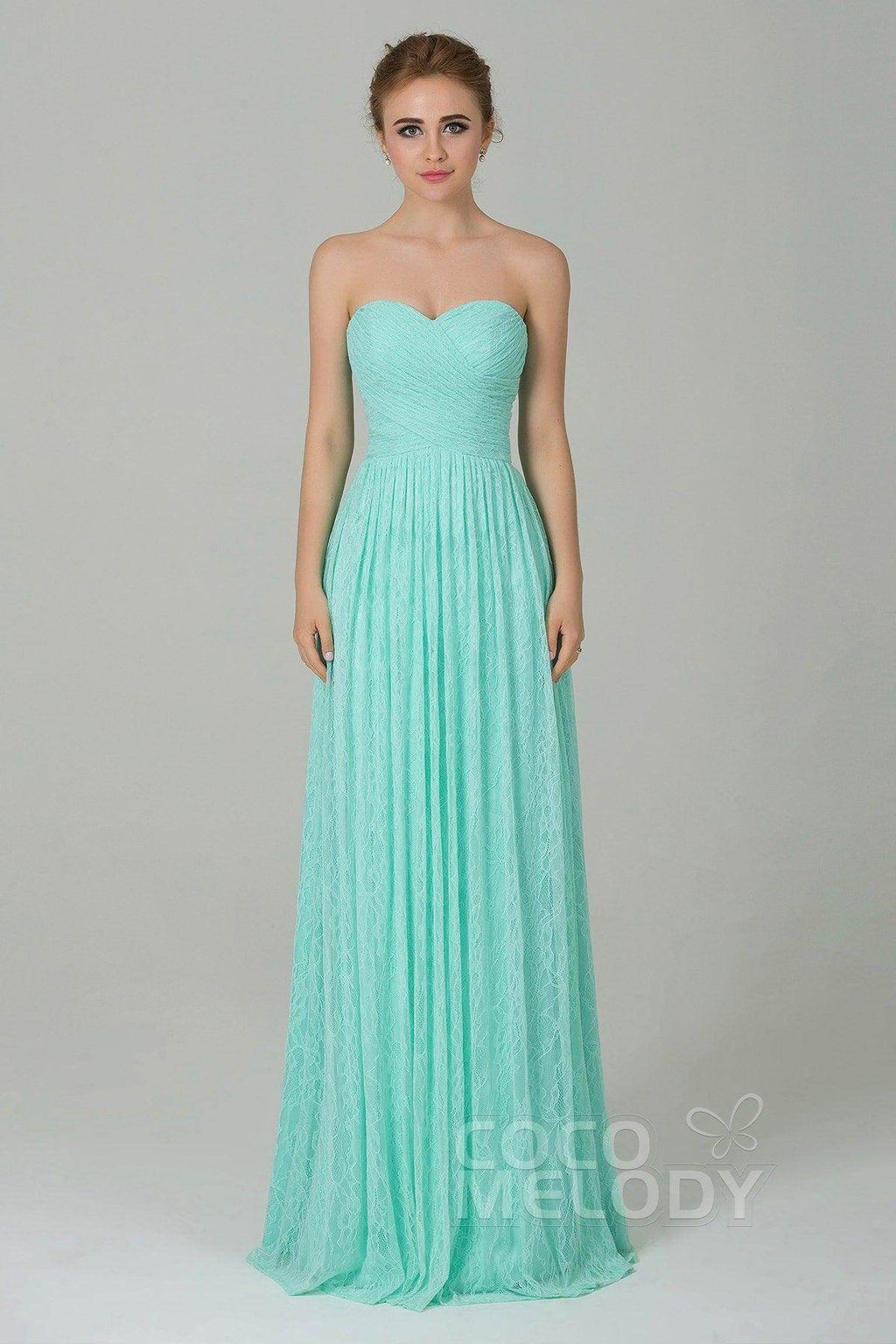 Sheath-Column Floor Length Lace Bridesmaid Dress COZK16013