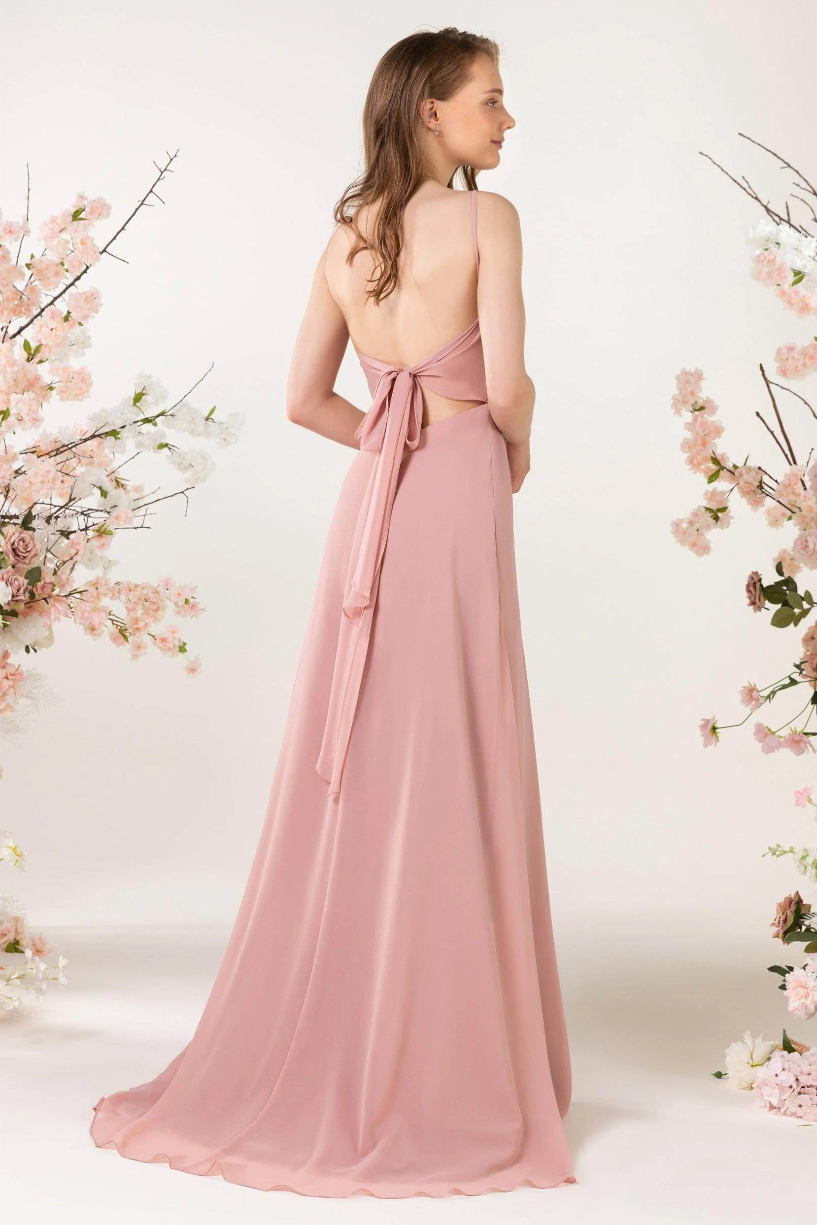 Sheath Sweep-Brush Train Chiffon Bridesmaid Dress CB0457