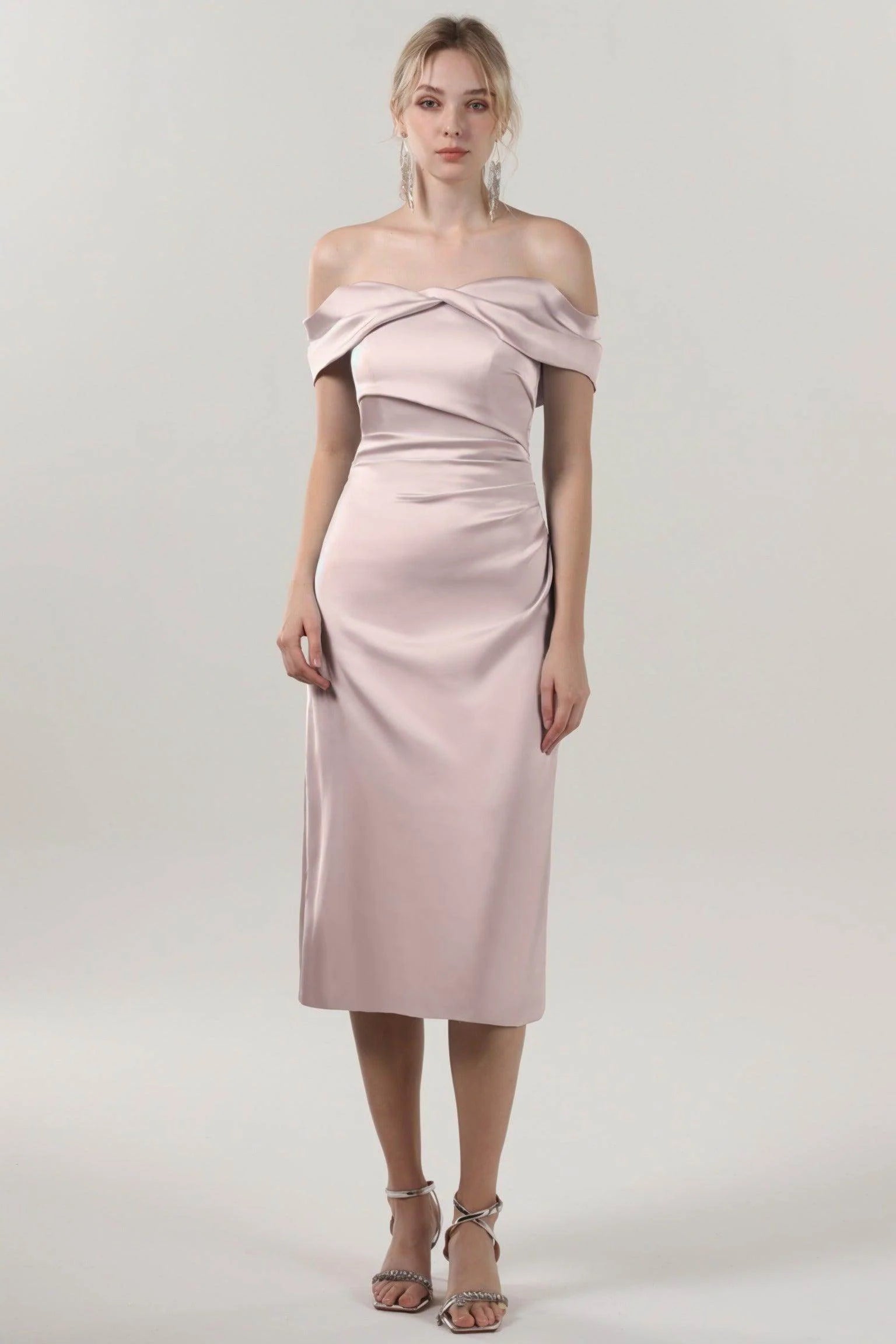 Sheath-Column Midi Luxe Satin Bridesmaid Dress CS0610BM