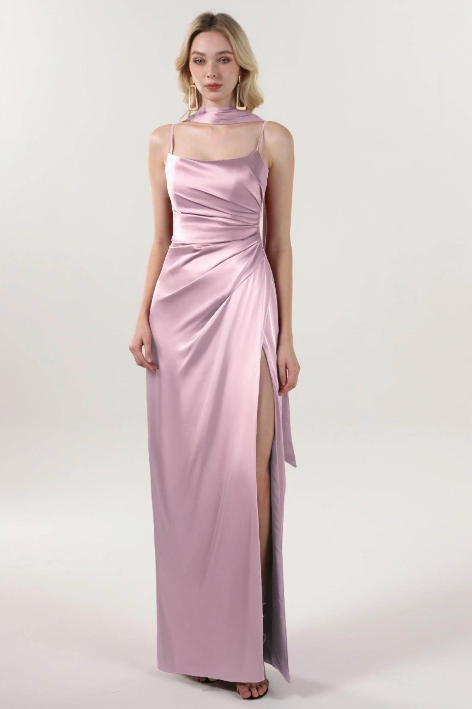 Sheath-Column Maxi Luxe Satin Formal Dress CS0599