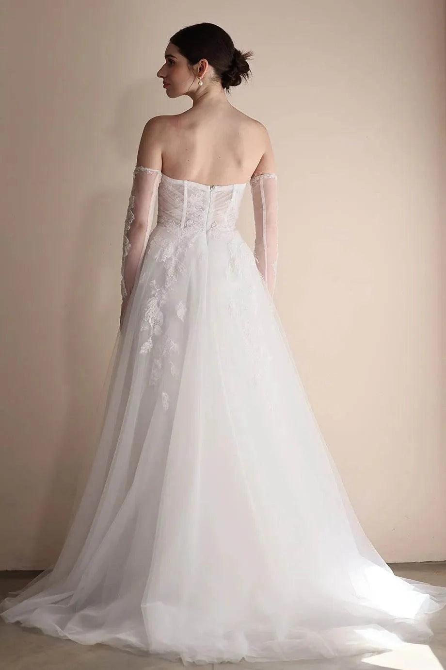 A-Line Sweep-Brush Train Lace Tulle Wedding Dress CW3552