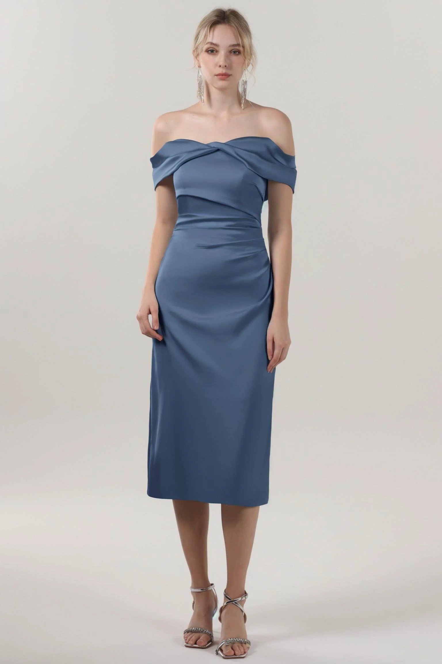 Sheath-Column Midi Luxe Satin Bridesmaid Dress CS0610BM