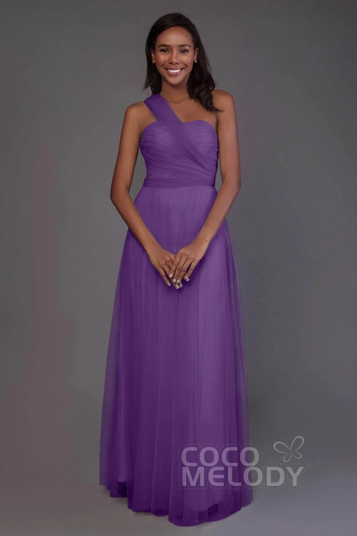 Sheath-Column Floor Length Tulle Bridesmaid Dress PR3502