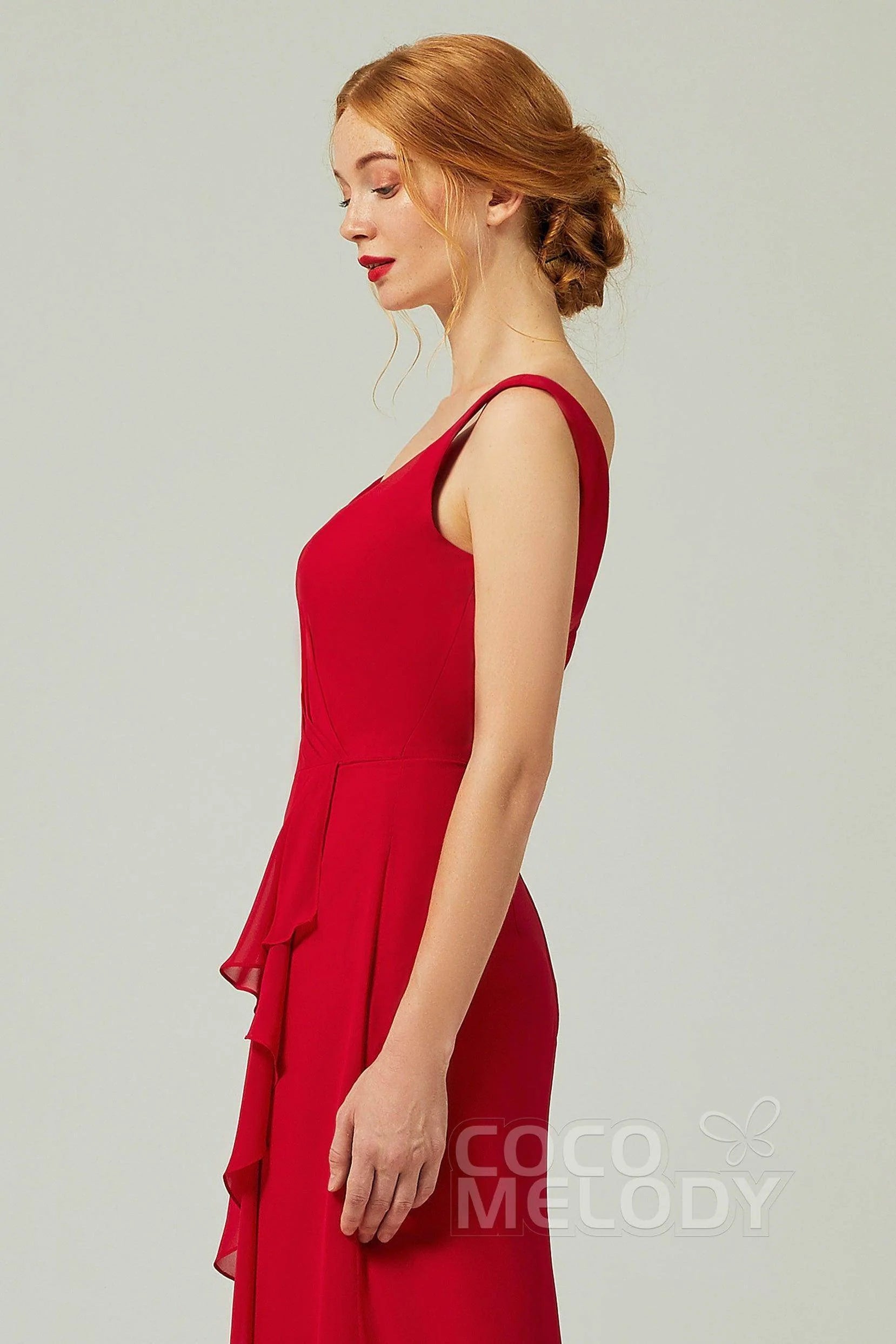 Sheath-Column Floor Length Chiffon Bridesmaid Dress Formal Dresses CB0344