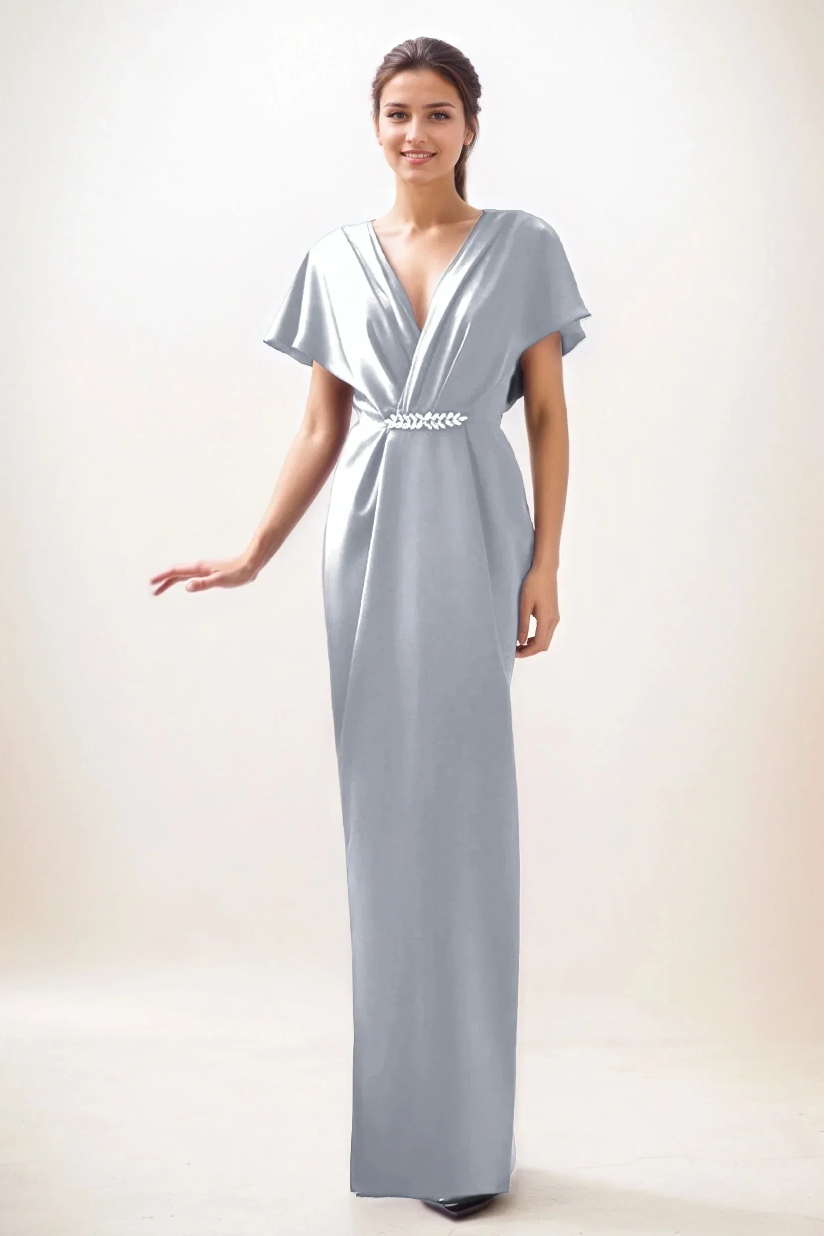 Sheath-Column Maxi Luxe Satin Wedding Guest Dress CG0299