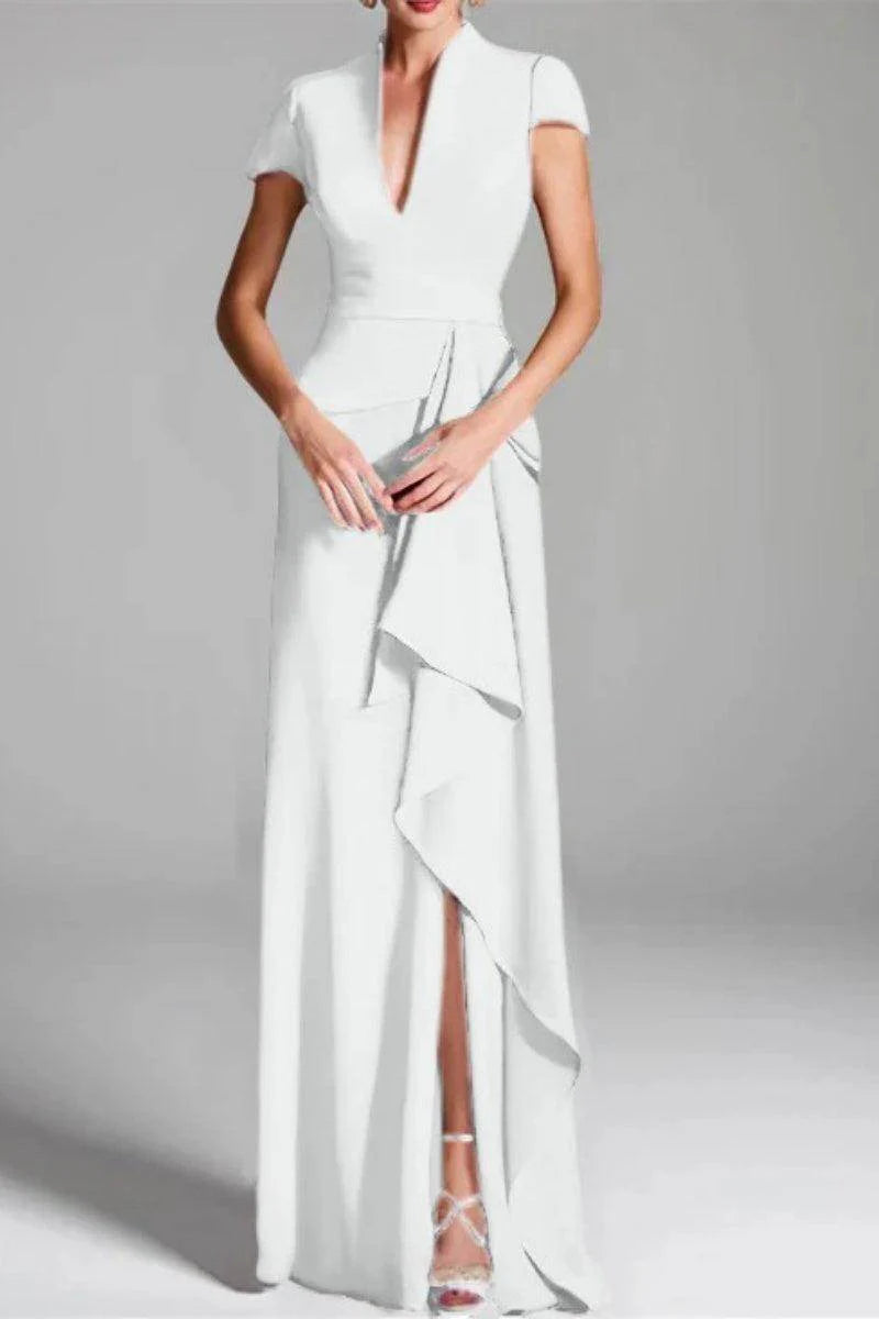 Sheath Column V Neck Short Sleeves Floor Length Mother Dresses CM0377