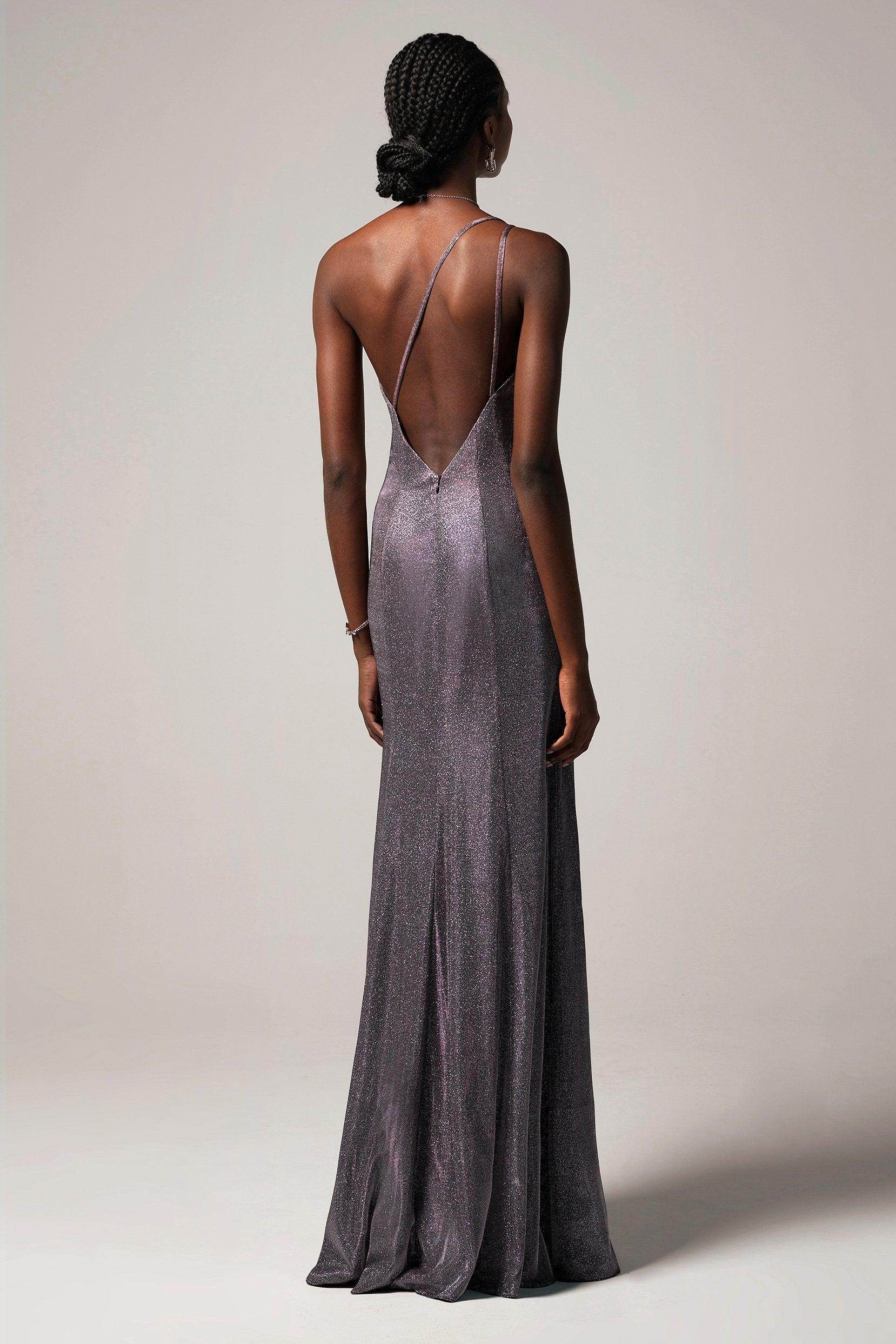 Sheath-Column Floor Length Gold Dusting Fabric Dress CS0241