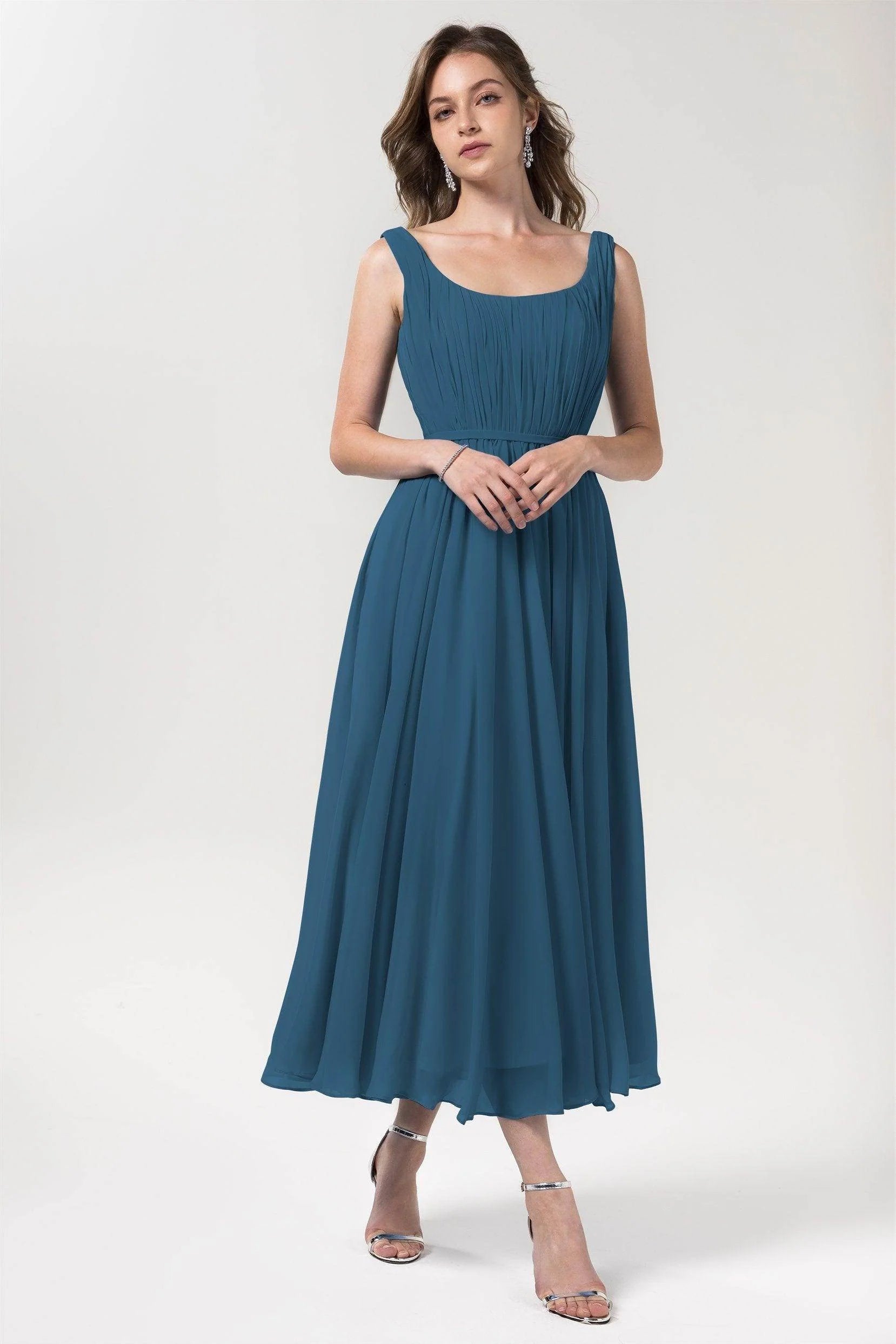 A-Line Tea Length Chiffon Bridesmaid Dress CB0555PS