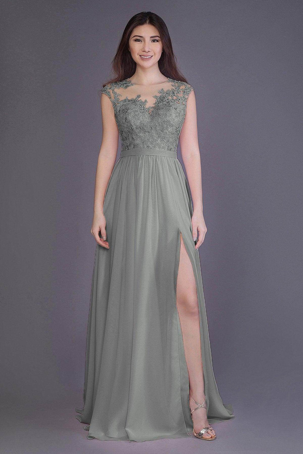 Sheath Floor Length Chiffon and Lace Bridesmaid Dress PR3554PS