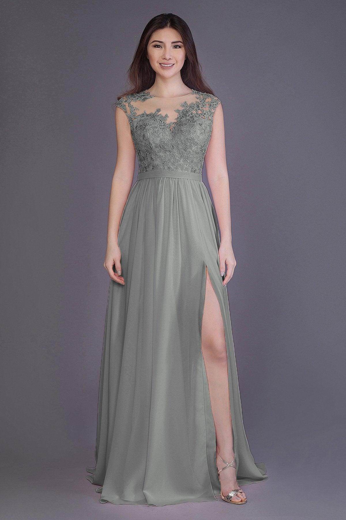 A-Line Floor Length Chiffon and Lace Bridesmaid Dress PR3554