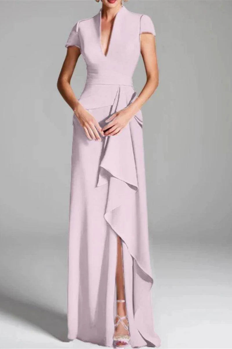 Sheath Column V Neck Short Sleeves Floor Length Mother Dresses CM0377
