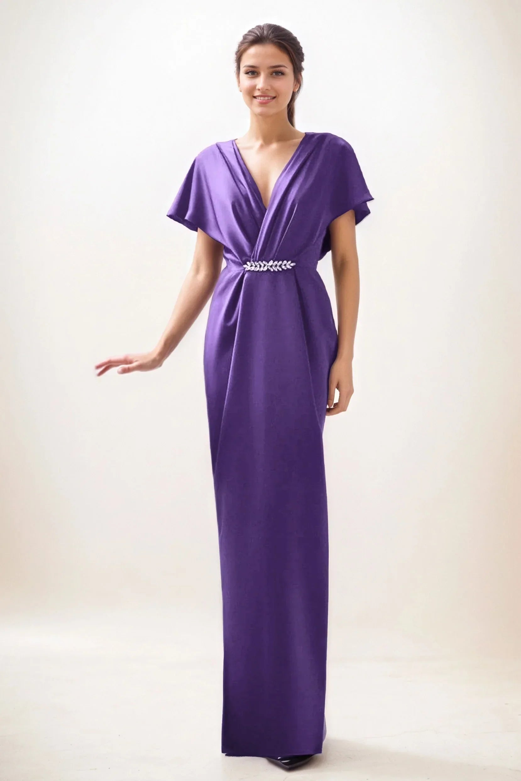 Sheath-Column Maxi Luxe Satin Wedding Guest Dress CG0299