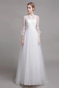 A-Line Floor Length Lace Tulle Wedding Dress CW2751