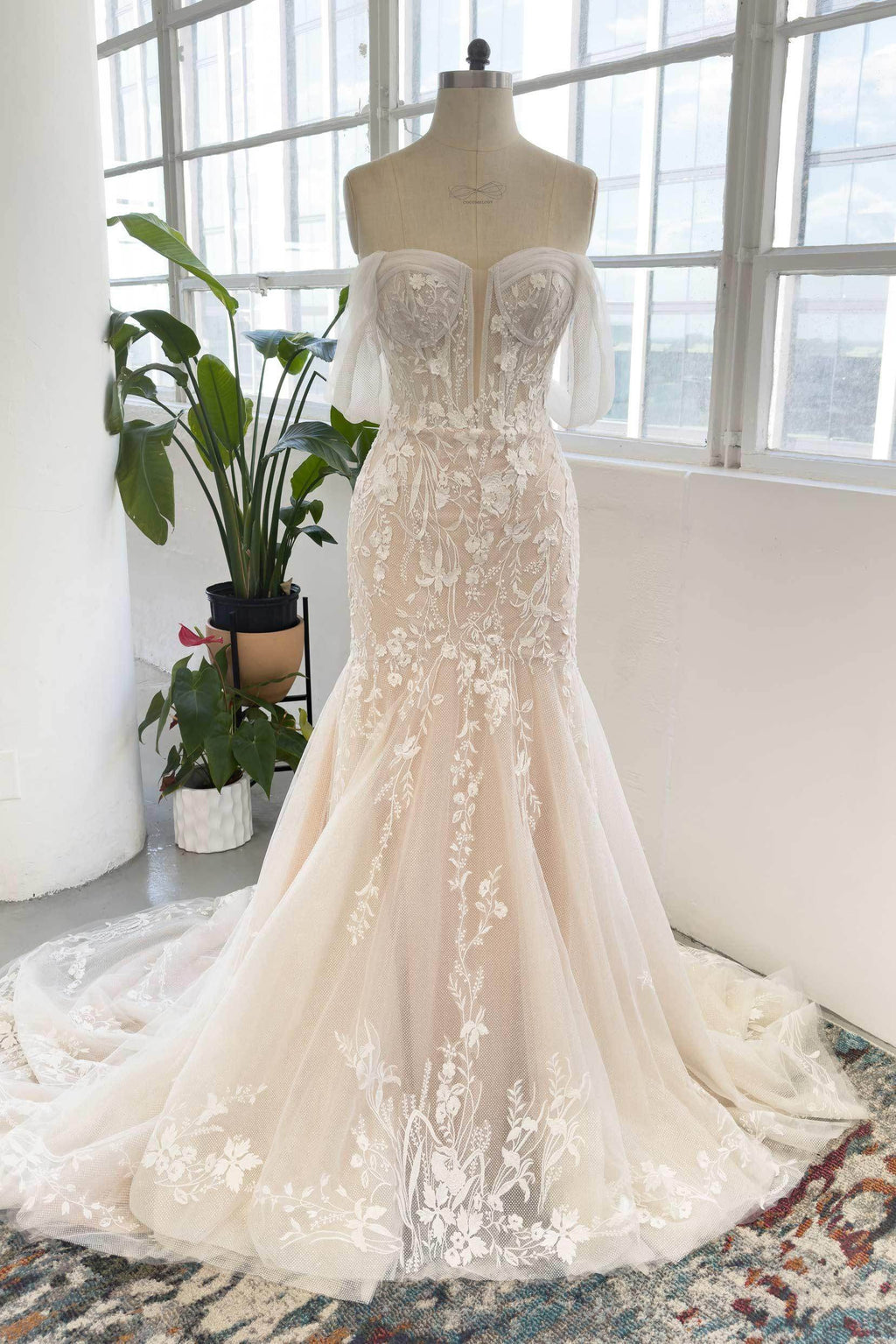 Trumpet-Mermaid Court Train Lace Tulle Wedding Dress CW2999