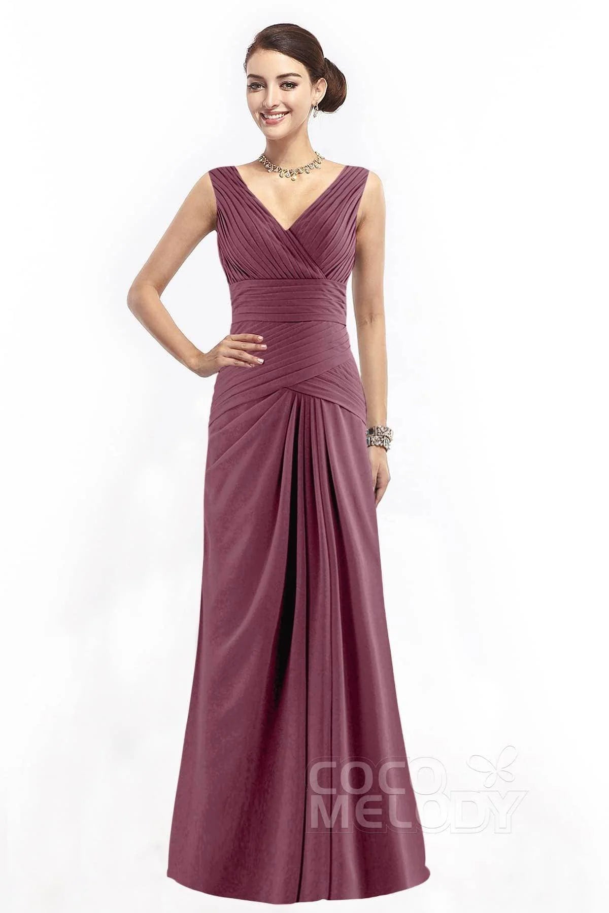 Sheath Floor Length Chiffon Bridesmaid Dress COZF1401E