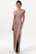 Sheath-Column Maxi Luxe Satin Bridesmaid Dress CS0608BM