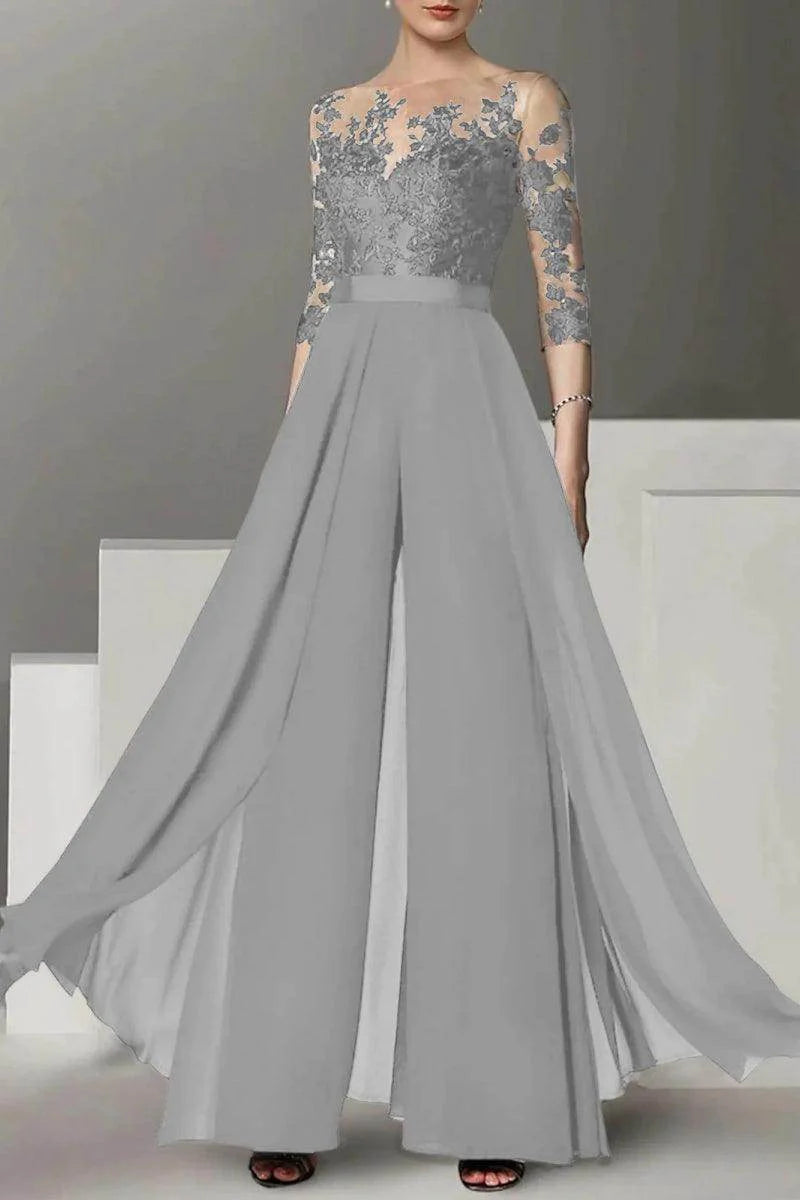 A Line Jewel Neck 3/4 Length Sleeves Floor Length Mother Dresses CM0375