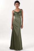 Sheath-Column Sweep-Brush Train Luxe Satin Bridesmaid Dress CS0600BM