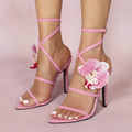 3D Flowers Cross Pointy  Stiletto heel Sandals 816638213348