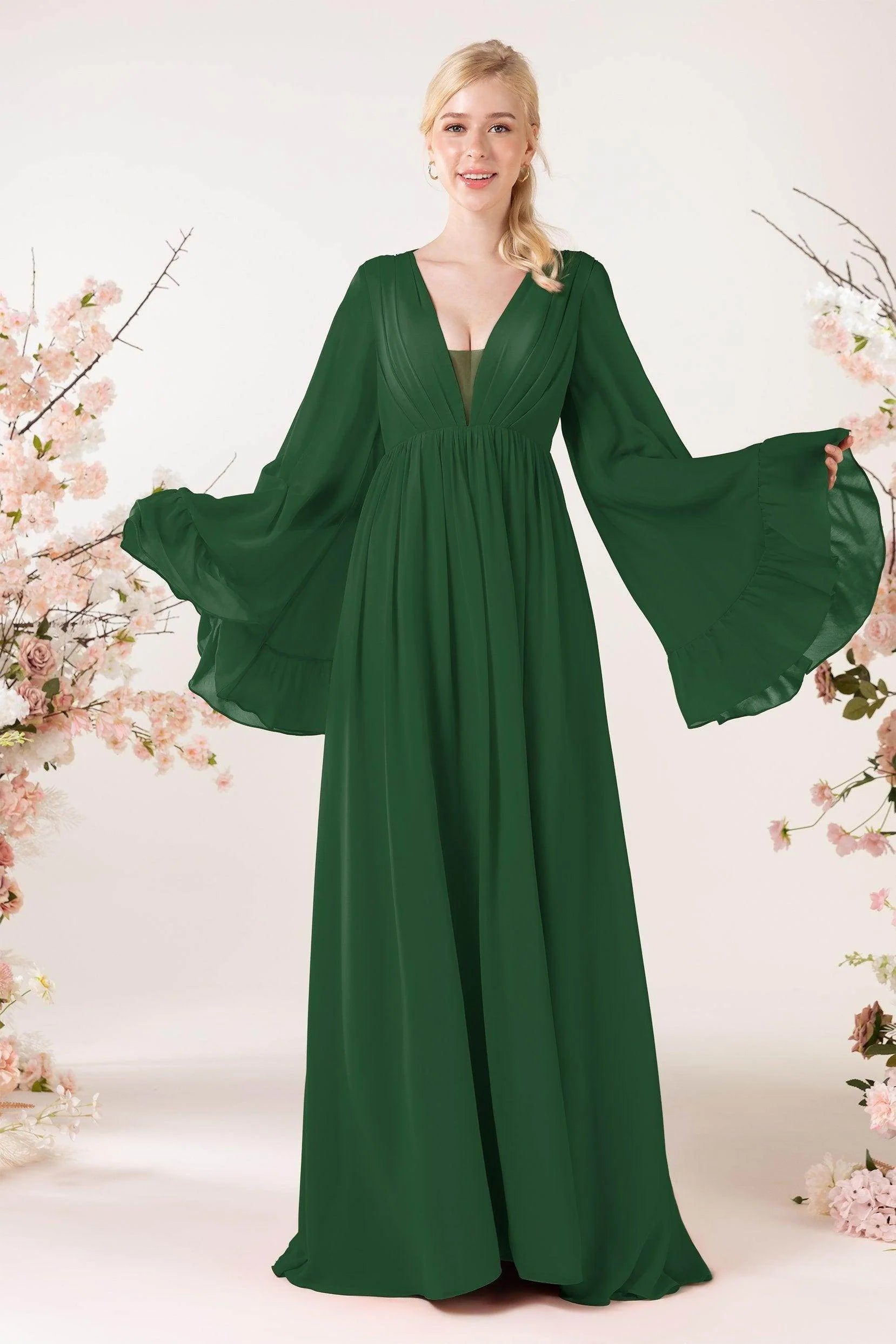 A-Line Sweep-Brush Train Chiffon Bridesmaid Dress CB0465