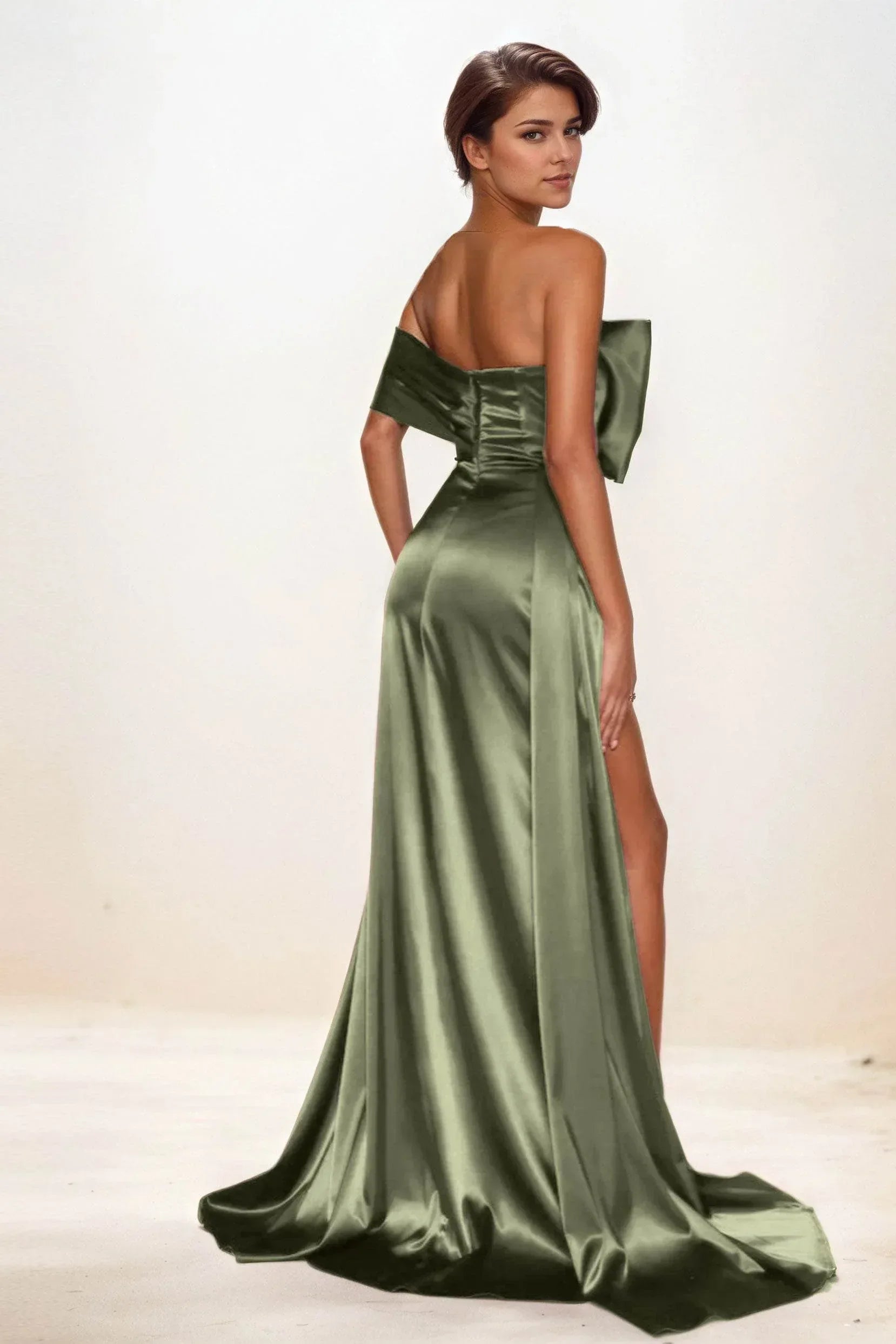 Trumpet-Mermaid Sweep-Brush Train Luxe Satin Wedding Guest Dress CG0293
