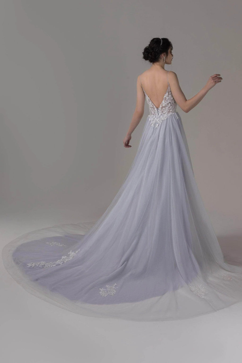 A-Line Chapel Train Lace Tulle Wedding Dress CW2807