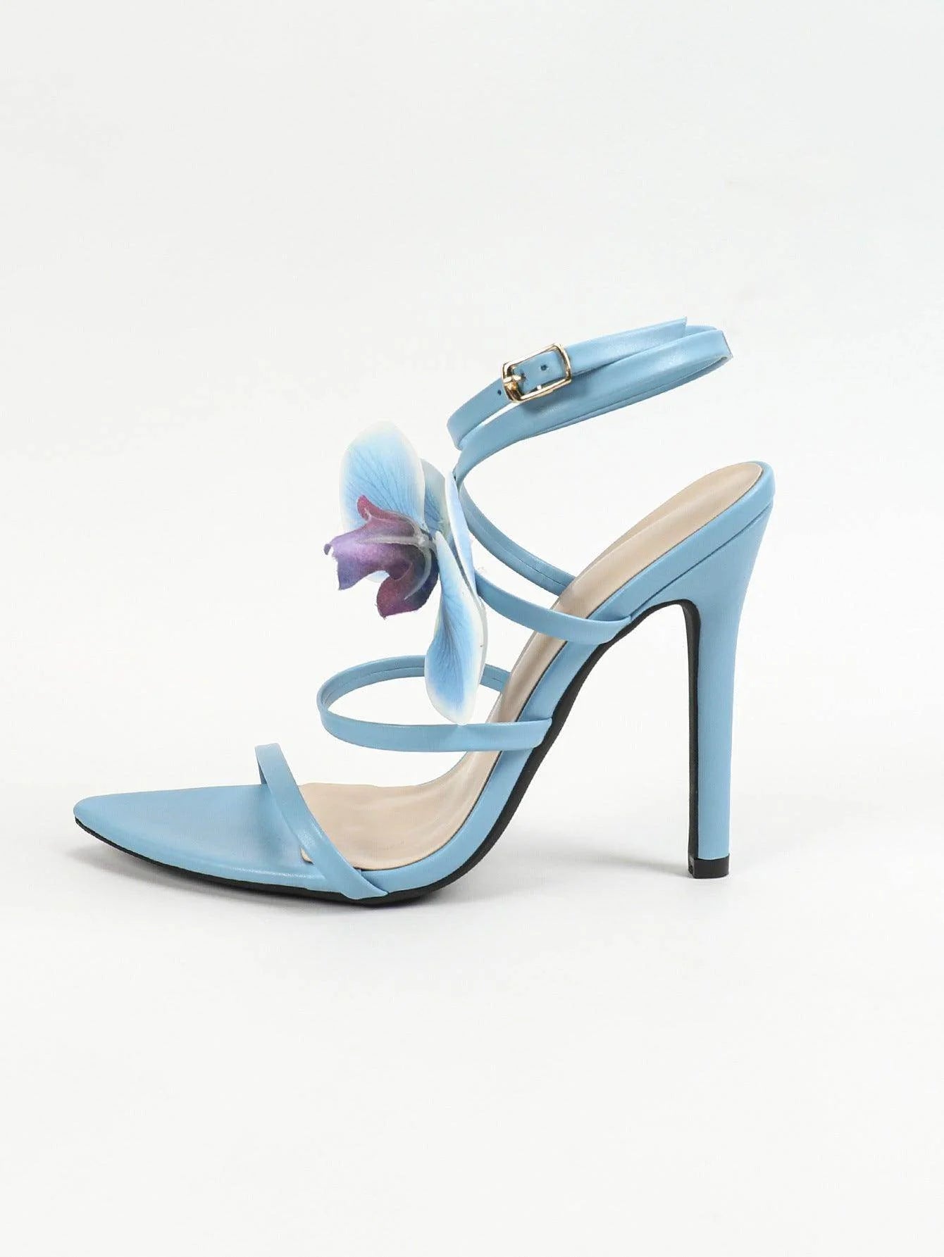 3D Flowers Cross Pointy Stiletto heel Sandals 816637125592