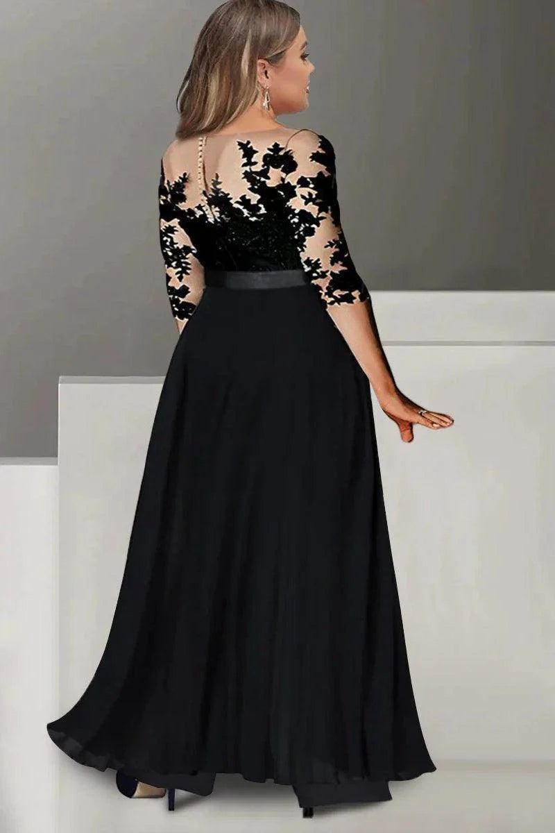 A Line Jewel Neck 3/4 Length Sleeves Floor Length Mother Dresses CM0375