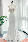 Trumpet-Mermaid Court Train Lace Stretch Satin Wedding Dress CW3139