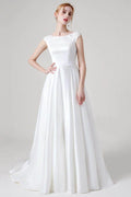 A-Line Sweep-Brush Train Satin Wedding Dress CW2959