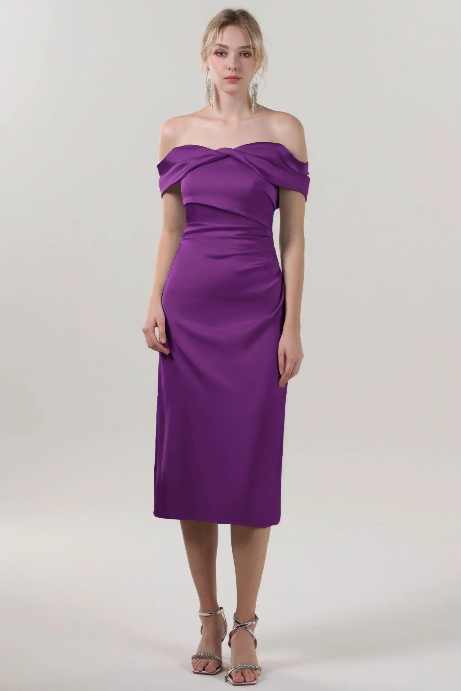 Sheath-Column Midi Luxe Satin Bridesmaid Dress CS0610BM