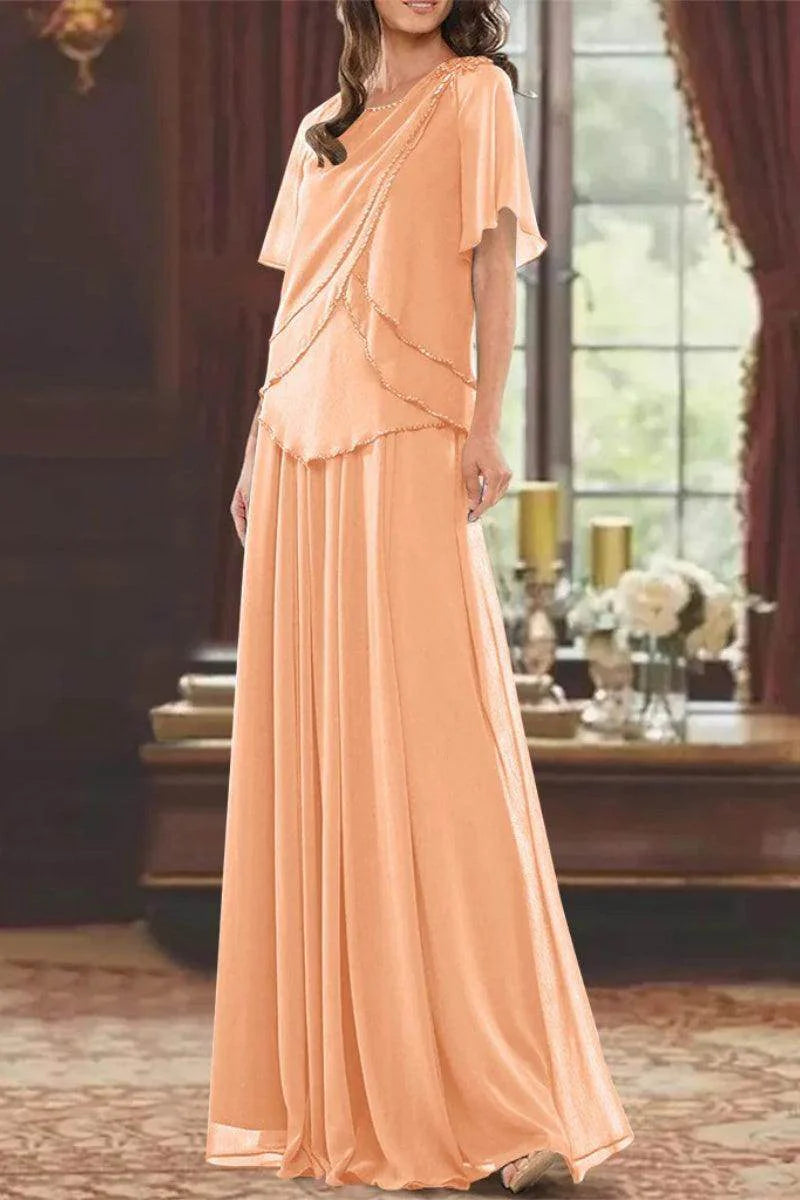 A Line Jewel Neck Short Sleeves Floor Length Mother Dress CM0363